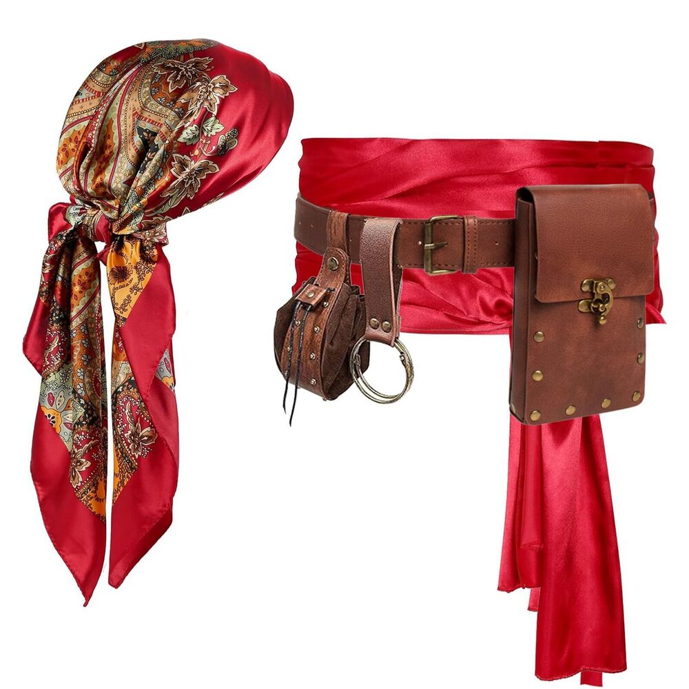 3994 Pirate Costume Pirate Head Scarf Bandanas Belt Waist Sash